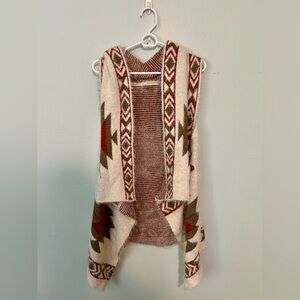 Womens Aztec Open Poncho Vest One Size Eyelash Asymmetrical Southwest Boho Fuzzy